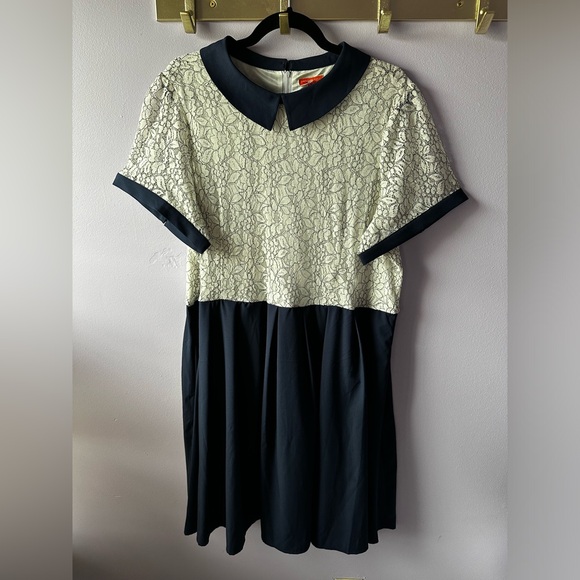 ModCloth NWT Navy Lace Contrast Dress 2X Peter Pan Collar Fit & Flare - Picture 1 of 13